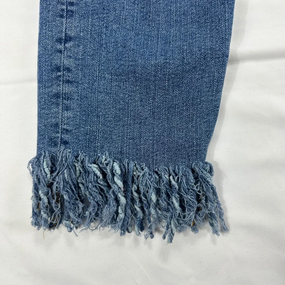 Levis 512 Slim Stretch Blue Jeans Fringe Hem High Rise Women's Size 12‎